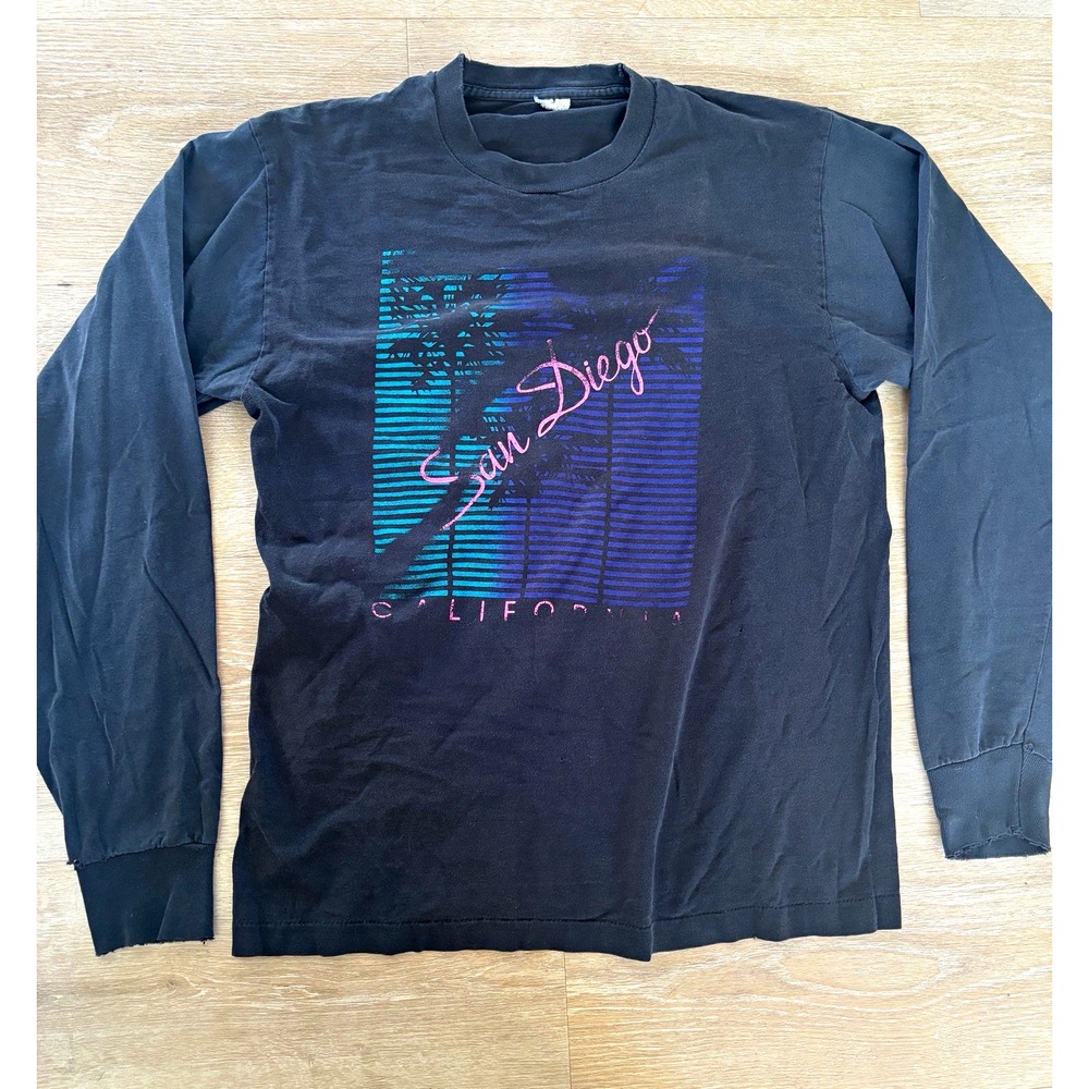 Vintage 80s/90s San Diego California Long Sleeve Tourist T-Shirt Black Size L